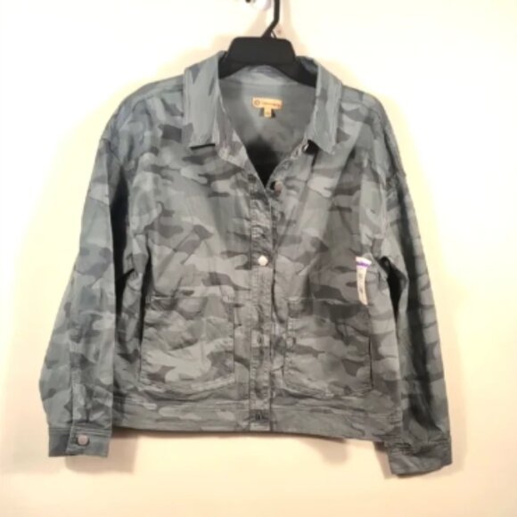 Democracy Camouflage Green Gray Cotton Spandx jacket Size Large Nwtg - Picture 8 of 8